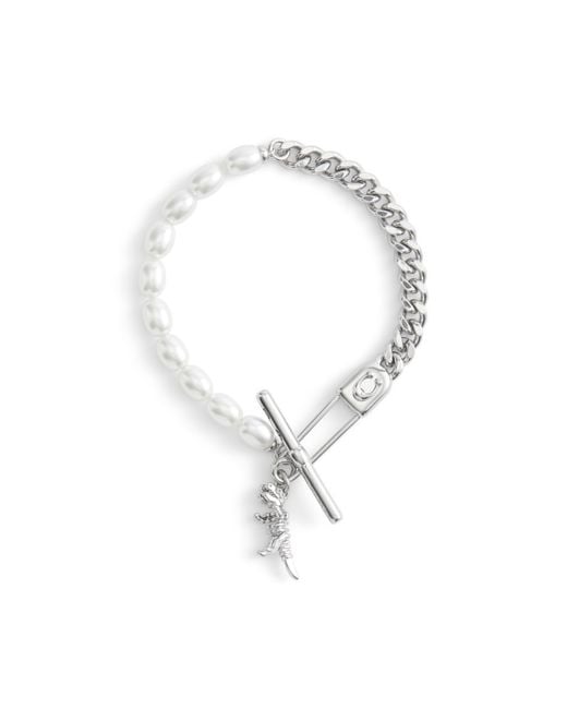 COACH Metallic Jewelry Signature Rexy Safety Pin Strand Bracelet