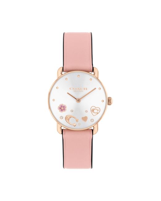 COACH Pink 2h Quartz Watch With Genuine Leather - Water Resistant 3 Atm/30 Meters - Premium Fashion - Classic Minimalist Design For