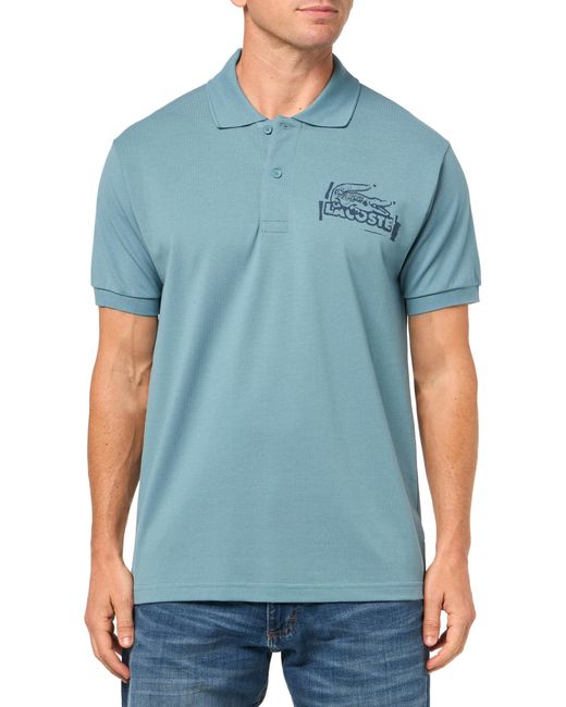 Lacoste Blue Classic Fit Stamp Graphic Polo for men