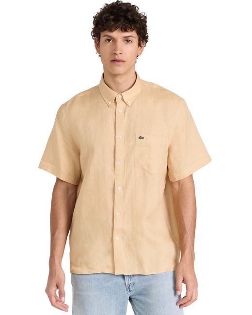 Lacoste Blue Short Sleeve Regular Fit Linen Casual Button Down Shirt W/front Pocket for men