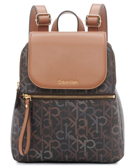 Calvin Klein Leather Reyna Signature Key Item Flap Backpack Lyst