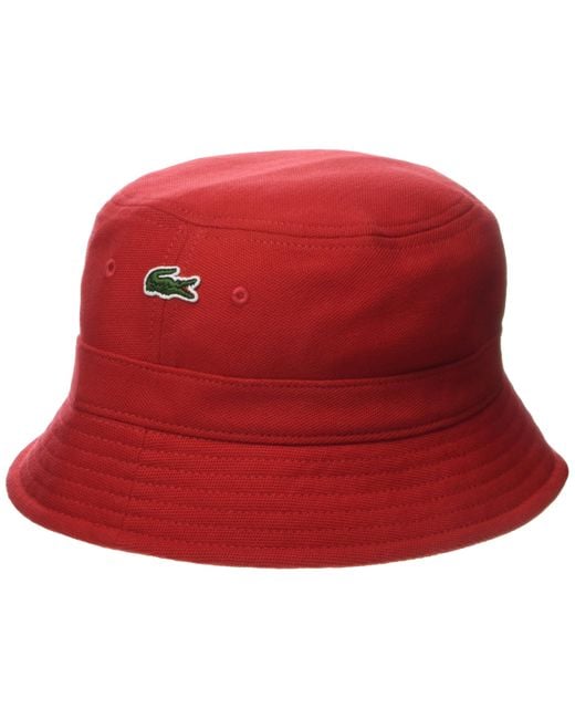 Lacoste Red Solid Little Croc Pique Bucket Hat for men