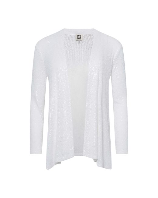Anne Klein Sequin Mesh 3q Ruched Neck Hi Lo Cardiga Bright White