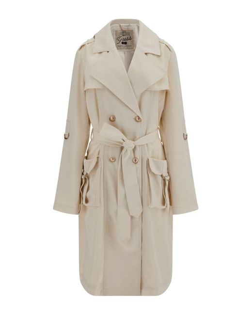 Trench con Cintura in Raso Poly recyclé Femme Agape di Guess in Natural