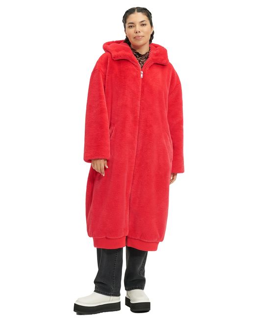Ugg Red Koko Oversized Faux Fur Coat