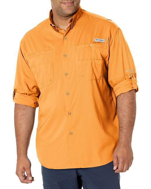 Columbia Orange Big And Tall Pfg Tamiami Ii Upf 40 Long Sleeve Fishing Shirt for men