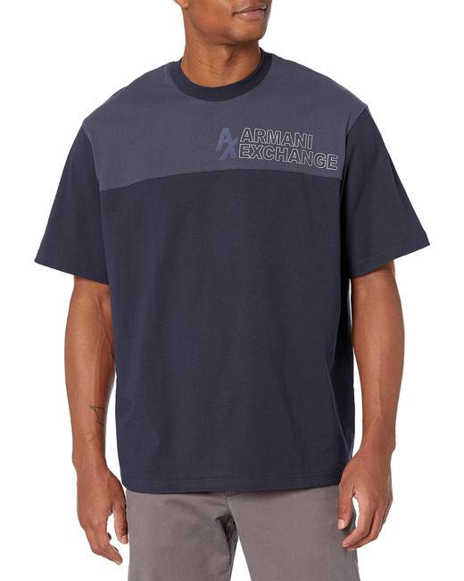 Emporio Armani Blue A | X Armani Exchange Colorblock Heavy Jersey Logo T-shirt for men