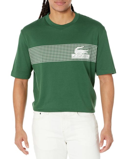 Lacoste Green Contemporary Collection's Short Sleeve Loose Fit Tennis Net Graphic Tee Shirt for men