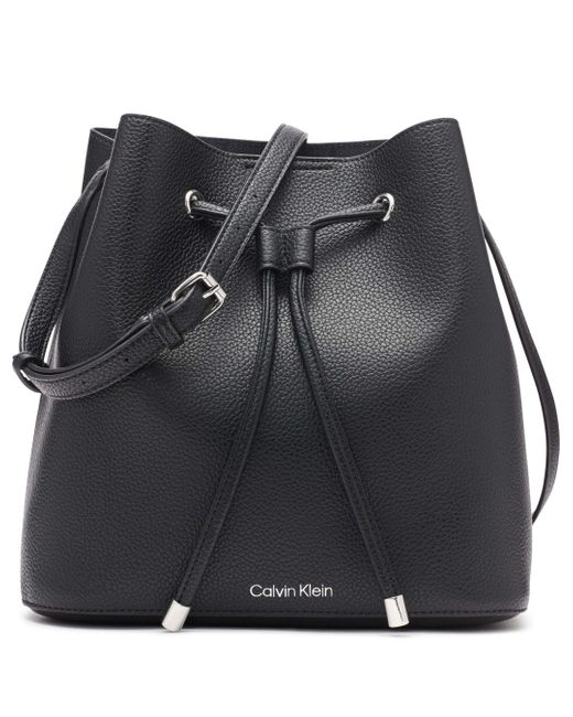 Calvin Klein Leather Gabrianna Novelty Bucket Shoulder Bag in Black