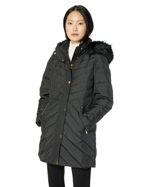 anne klein down coat with faux fur