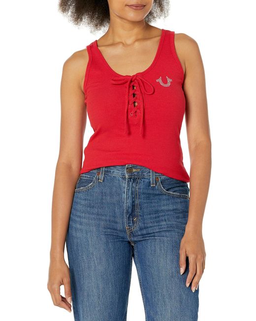 True Religion Red Stud Hs Logo Lace Up Tank