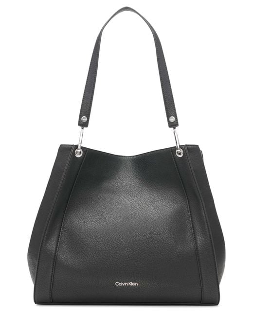 Calvin Klein Leather Reyna Novelty Large Triple Compartment Shoulder