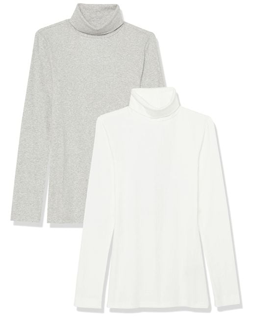Amazon Essentials White Slim-fit Layering Long Sleeve Knit Rib Turtleneck Top