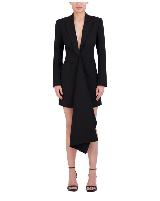 BCBGMAXAZRIA Black Long Sleeve Asymmetrical V Neck Blazer Mini Dress