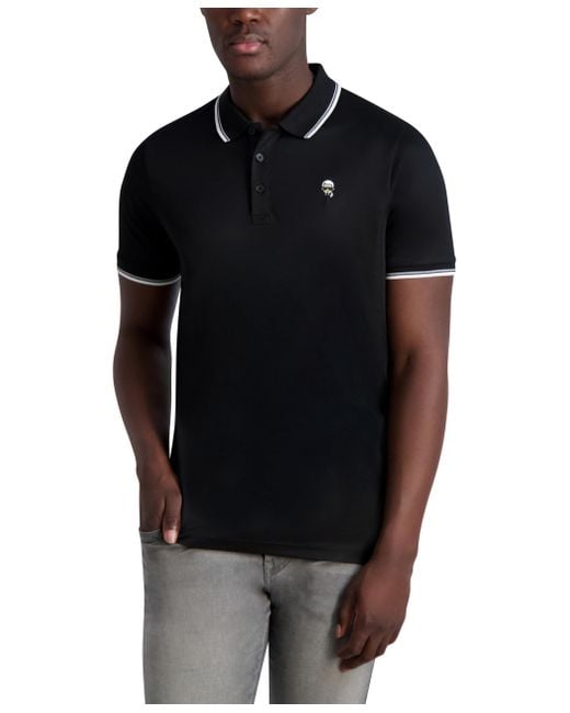 Karl Lagerfeld Black Paris Collared Short Sleeve Karl Graphic Polo for men
