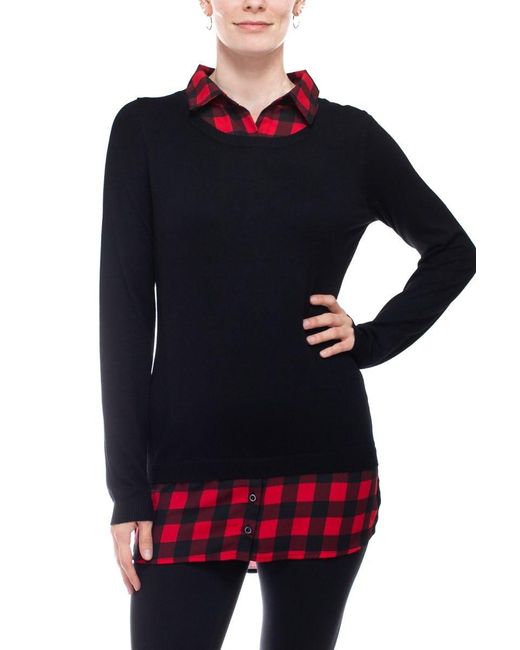 Adrianna Papell Black Printed V-neck Twofer Sweater