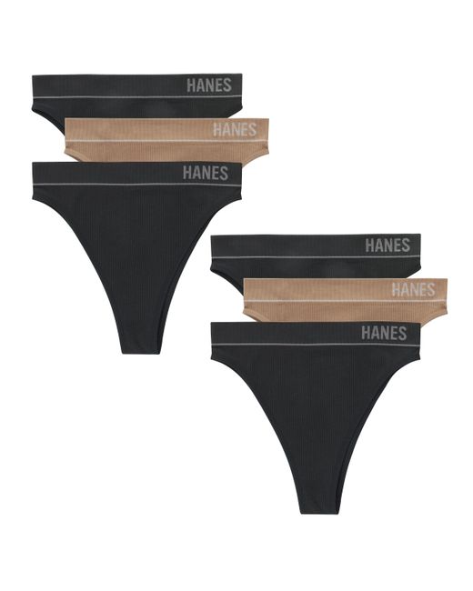 Hanes Black Originals Seamless Rib Hi-rise Cheeky Panties Pack