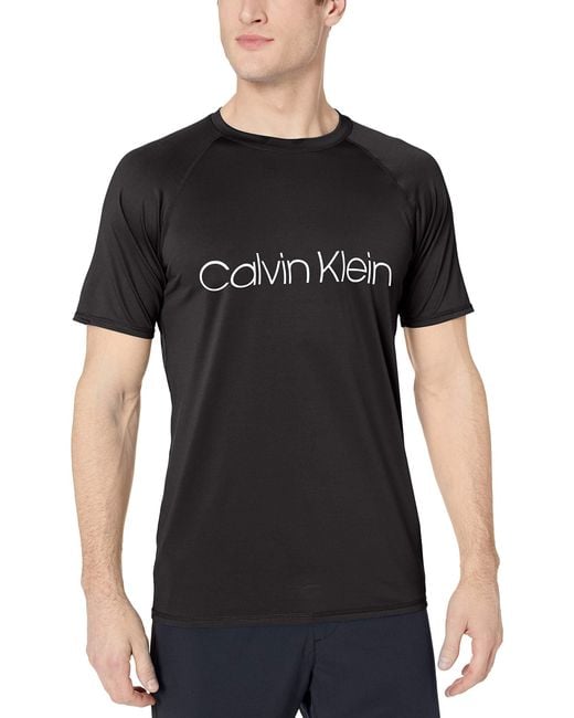 Calvin Klein Black Upf 40+ Short Sleeve Quick Dry Swim Shirt for men
