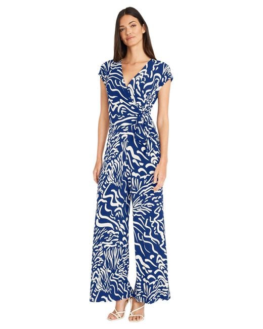 Maggy London Blue Cap Sleeve Matte Jersey Jumpsuit