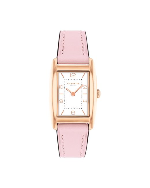 COACH Pink 2h Quartz Tank Watch With Genuine Leather Strap - Water Resistant 3 Atm/30 Meters - Premium Fashion Timepiece For Everyday Style