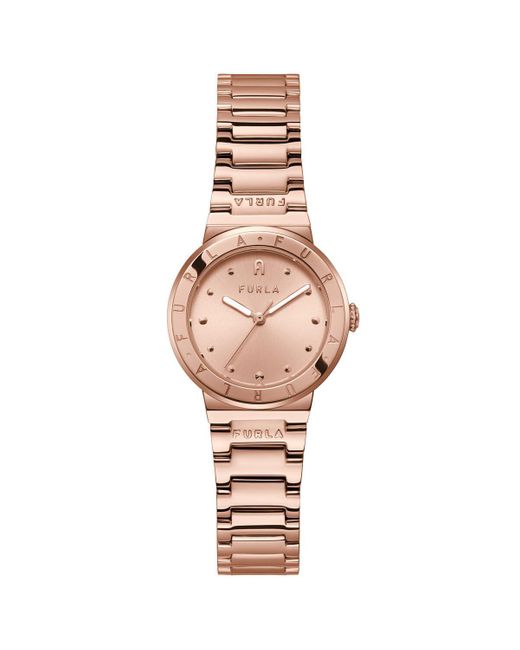 Furla Pink Tortona Rose Gold Tone Stainless Steel Bracelet Watch