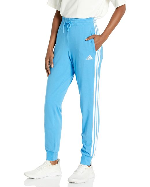 Adidas Blue Womens Essentials Single Jersey 3-stripes Pants