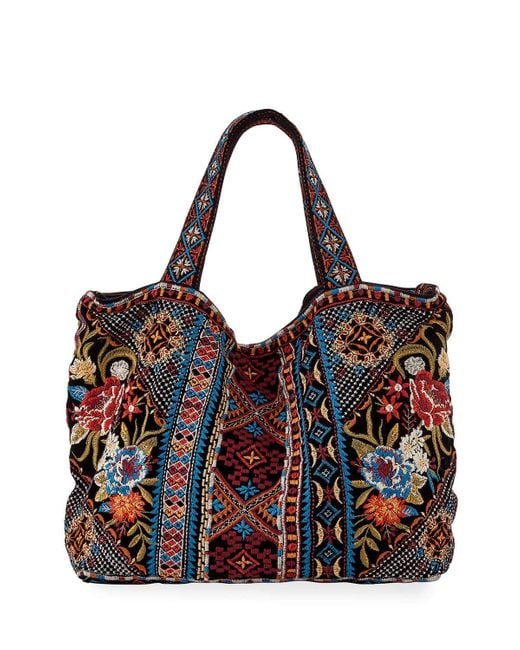Johnny Was Velvet Tote Bag With All Over Multicolored Embroidery Lyst