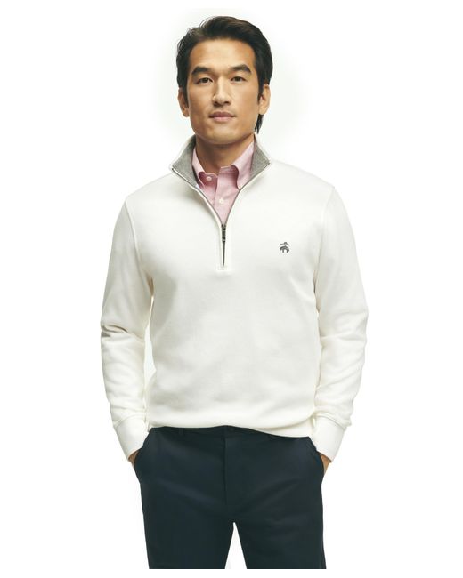 Brooks Brothers White Regular Fit Ribbed French Terry Long Sleeve Half-zip Sweater for men
