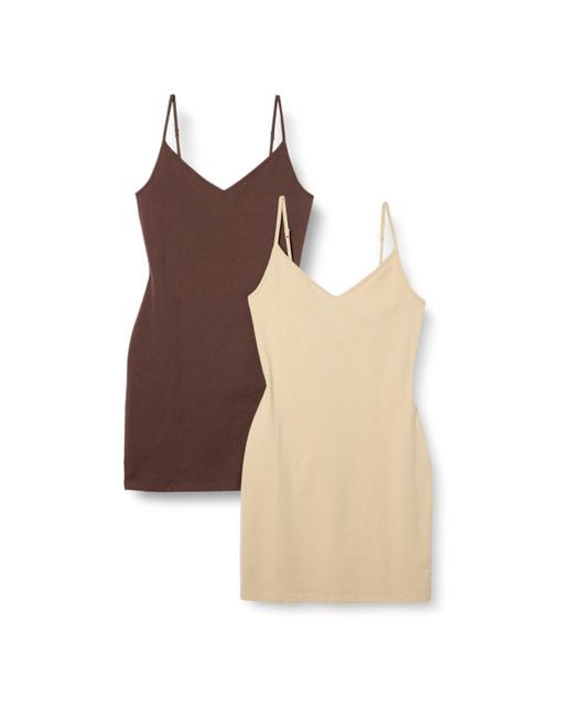 Abito Sottoveste A Strati in Cotone Slim Fit Donna di Amazon Essentials in Brown