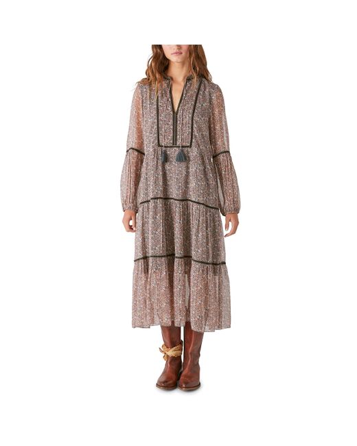 Lucky Brand Bohemian Tiered Maxi Dress in Brown | Lyst