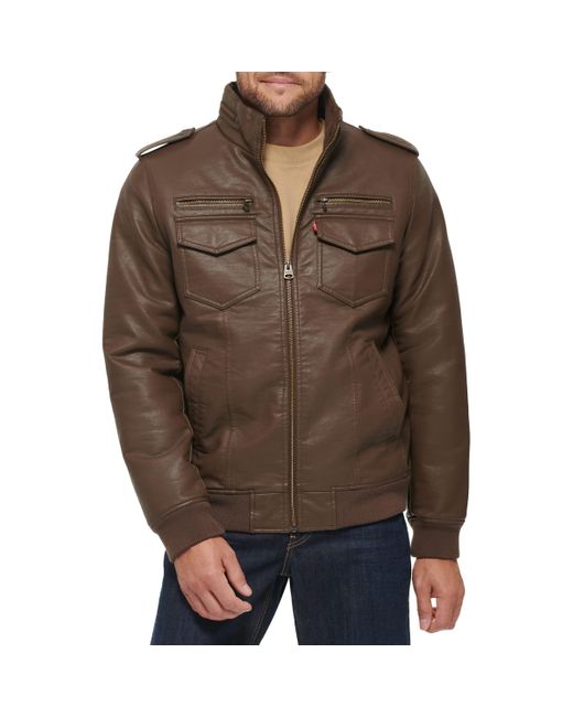 Levi's Brown Faux Leather Sherpa Aviator Bomber Jacket for men