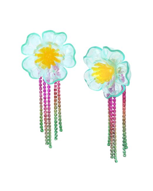 Betsey Johnson Blue S Flower Fringe Chandelier Earrings
