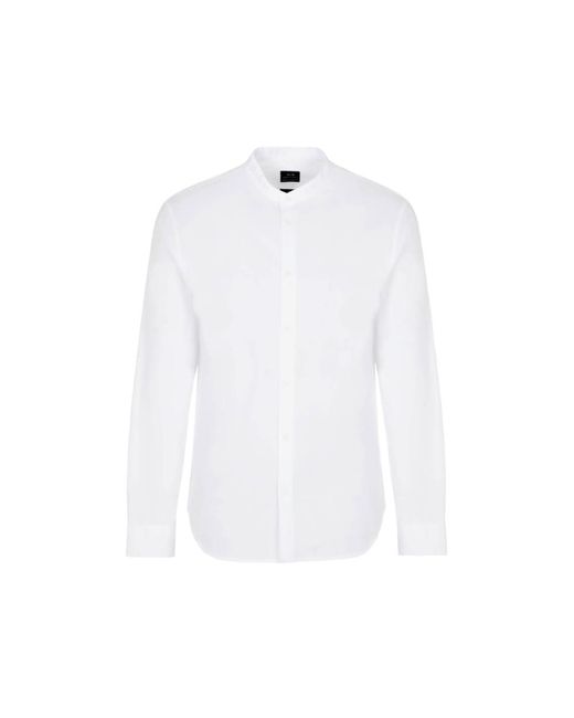 Emporio Armani White A | X Armani Exchange Regular Fit Cotton Poplin Collarless Long Sleeve Button Down Shirt for men