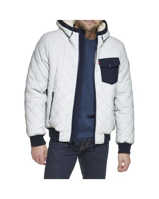 Levi's Blue Diamond Quilted Sherpa Lined Bomber Jacket for men