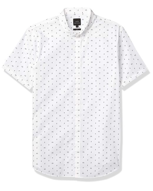 Emporio Armani White A|x Armani Exchange Slim Fit Printed Stretch Cotton Short Sleeve Woven for men