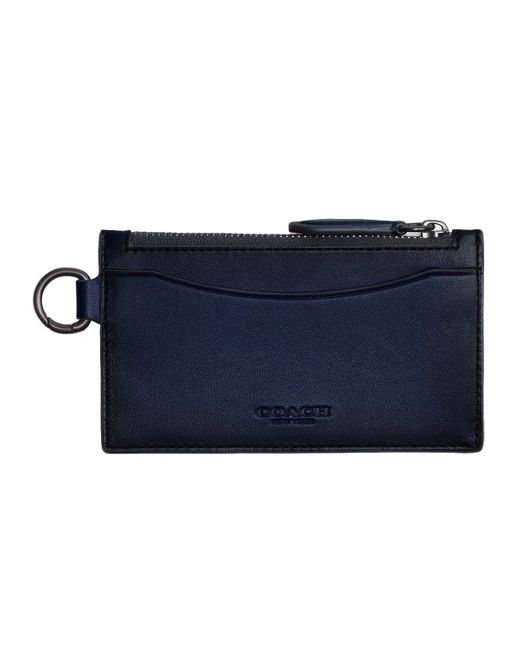 COACH Blue S Zip Card Case In Burnished Leather for men