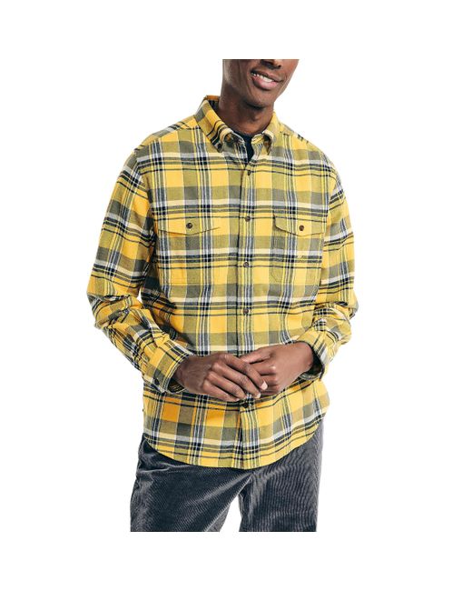 Nautica Yellow Sustainably Crafted Plaid Flannel Shirt for men