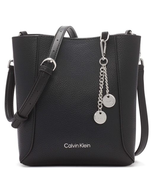 Calvin Klein Leather Denver Bucket Crossbody in Black/Silver (Black) | Lyst