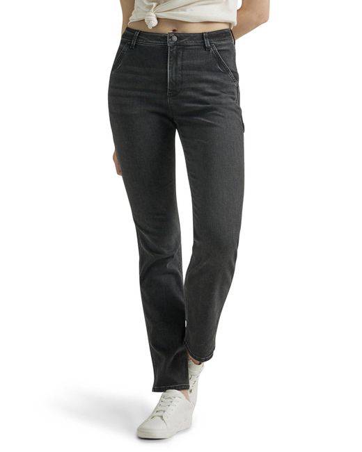 Wrangler High Rise True Straight Leg Carpenter Jean in Black | Lyst