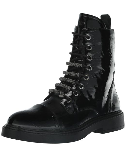DKNY Malaya Patent Leather Ankle Combat & Laceup Boots in Black Lyst