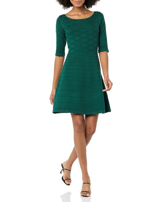 Eliza J Green Textured Knit Fit And Flare Dress