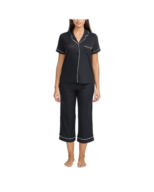 BCBGMAXAZRIA Black Pajama Set Short Sleeve Notch Collar With Pants