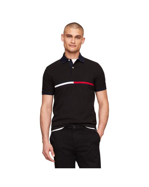 Tommy Hilfiger Black Flag Pride Polo Shirt In Custom Fit for men