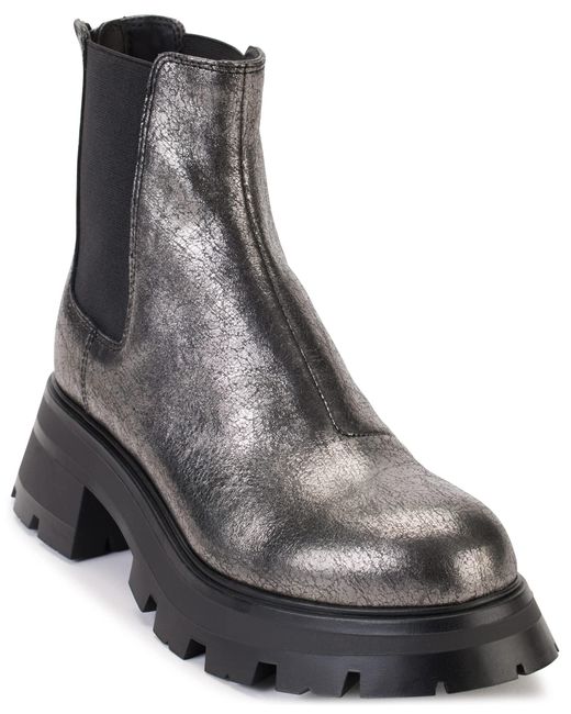 DKNY Smooth Metallic Leather Boot Combat in Black Lyst