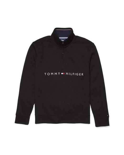 Tommy Hilfiger Black Adaptive Quarter Zip Sweatshirt With Extended Zipper Pull for men