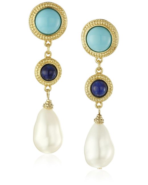 Ben-Amun Blue St. Tropez Pearl Drop Turquoise Gold Earrings