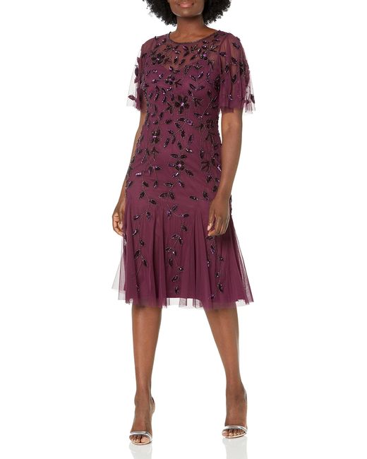 Adrianna Papell Women's Red Beaded Midi Dress