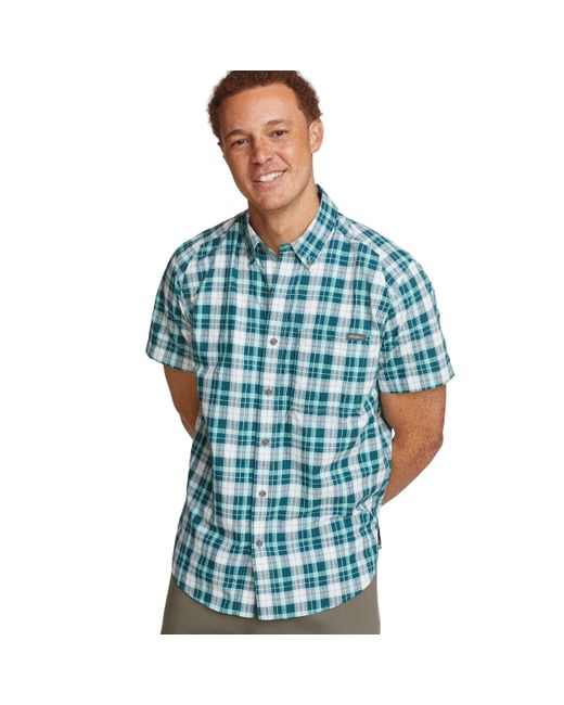 Eddie Bauer Blue Big & Tall Pack It Tech Seersucker Short-sleeve Shirt Sea Mist 3x-large for men