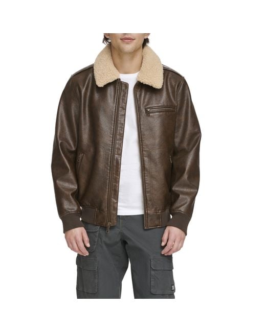 Faux Leather Aviator Bomber Jacket with Sherpa Collar Giacca di Levi's in Brown da Uomo