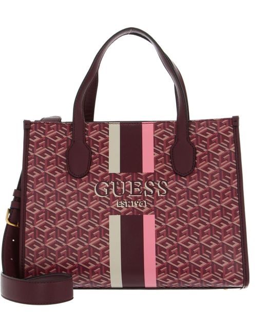 Silvana Two Compartment Tote Merlot Logo Guess en coloris Red